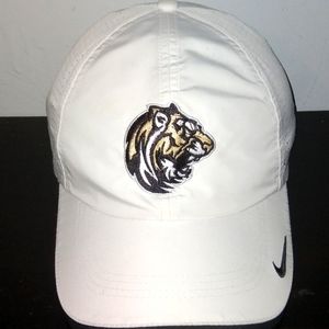 White Mizzou Cap Metallic Embroidered Oval Tigerhead Hat